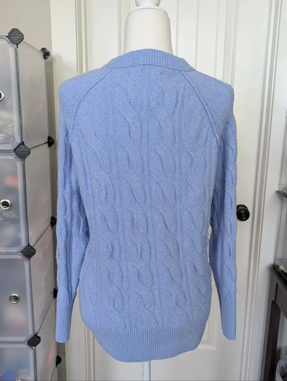 Aerie Womens Ocean Sky Blue unREAL Cable Crew Oversized Sweater Size XS